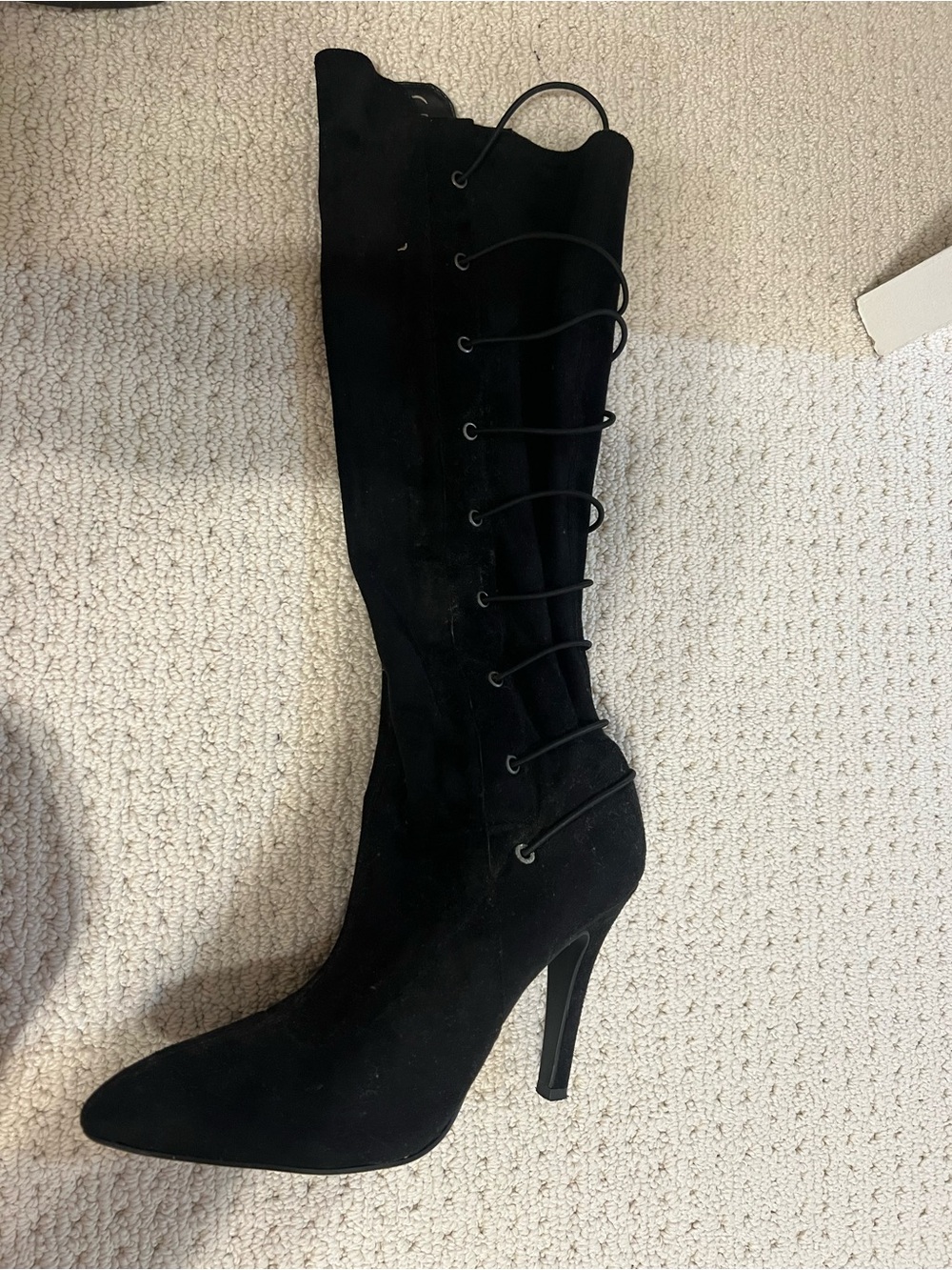 BCBG Black Knee-High Lace-Up Pointed-Toe Heeled Boots - Picture 2 of 4